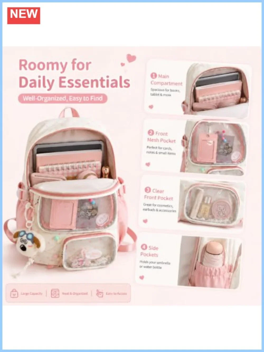 Ita Bag Backpack Purse Nylon PVC Y2K Kawaii Pin Display Daypack